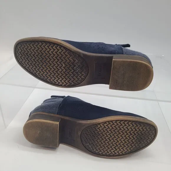 Toms Boots Womens 10 Deia Ankle Booties Blue Suede Side Zip Block Heels 10010981 - Picture 5 of 9